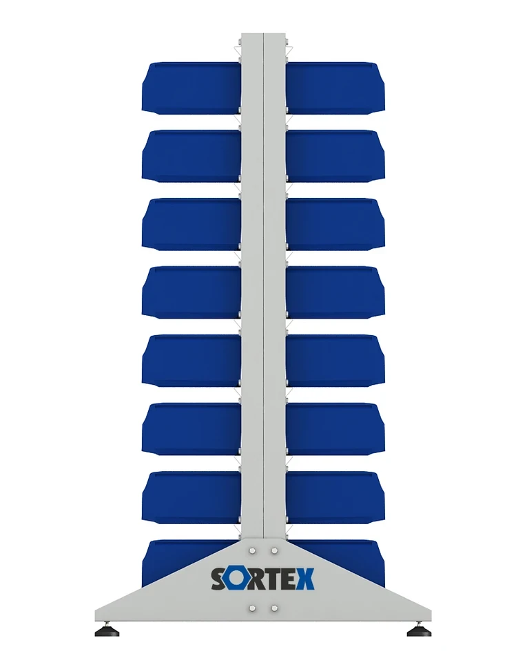 Стеллаж для пластиковых лотков SORTEX двухсторонний 1500x1000x800.02 купить в Сургуте