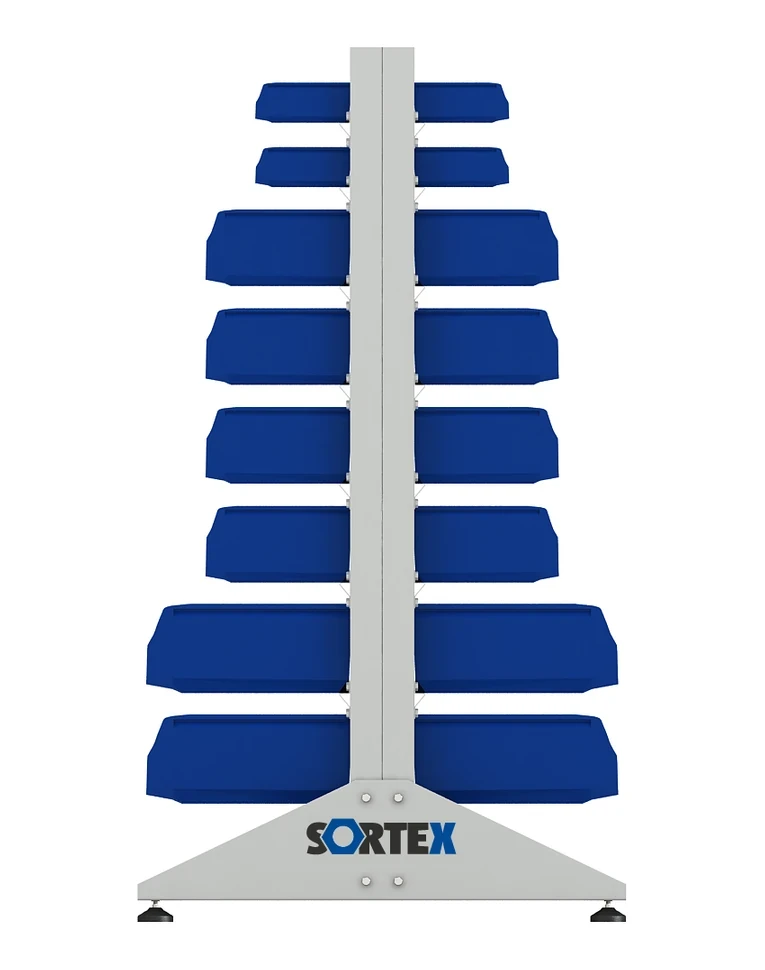 Стеллаж для пластиковых лотков SORTEX двухсторонний 1500x1000x800.06 купить в Сургуте